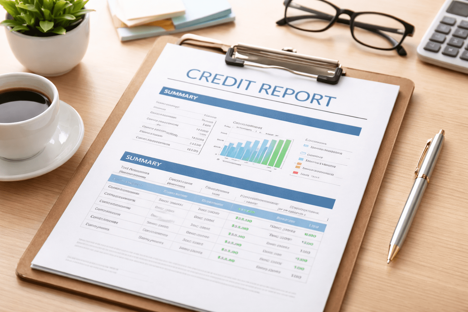 Example of a credit report layout shown for educational purposes