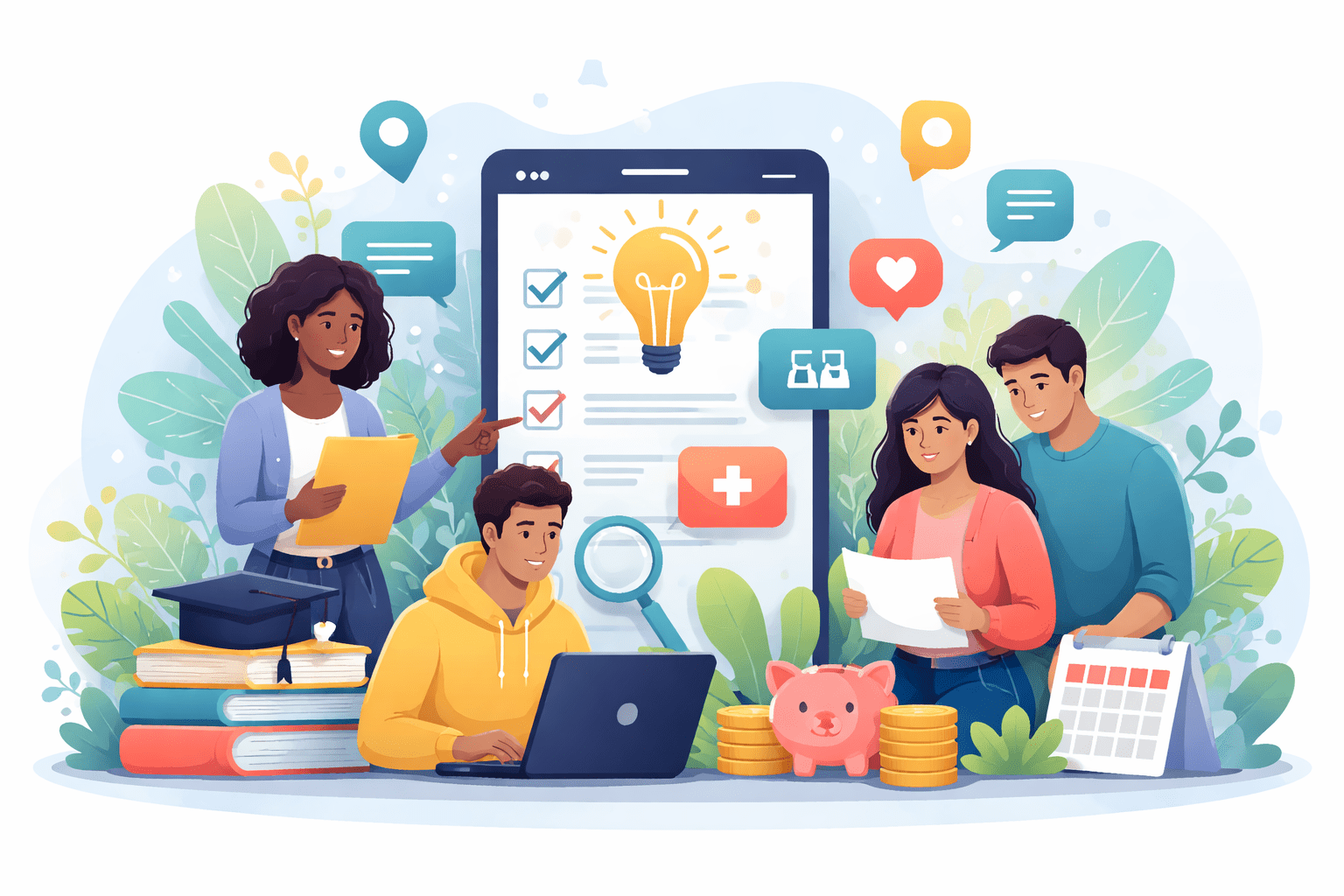 Illustration representing community resources and local support services