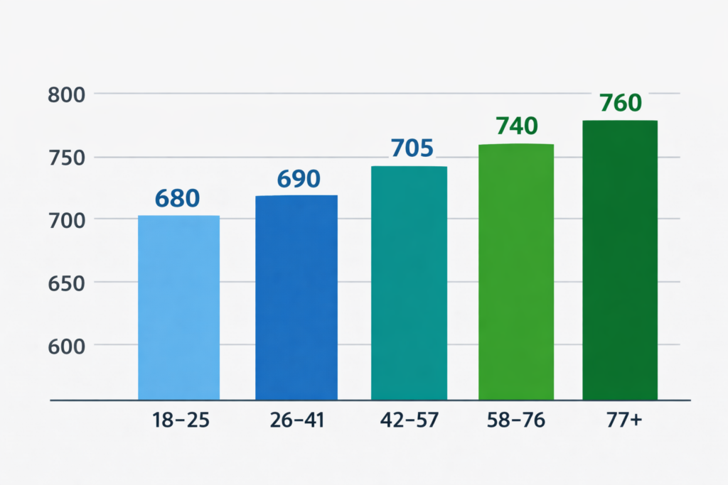 Average credit score by age groups chart